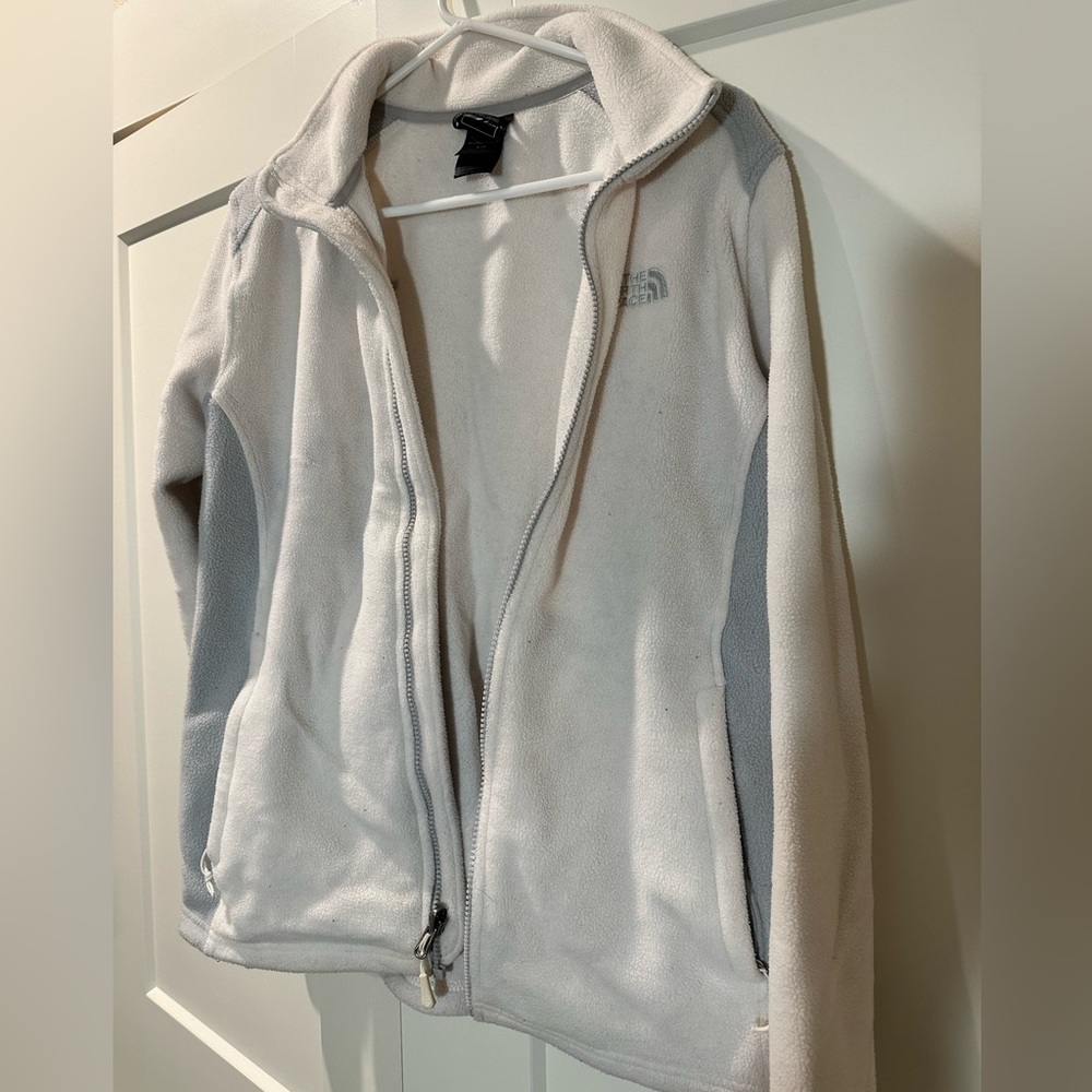 North Face soft shell jacket, white with small amount of grey, size large
